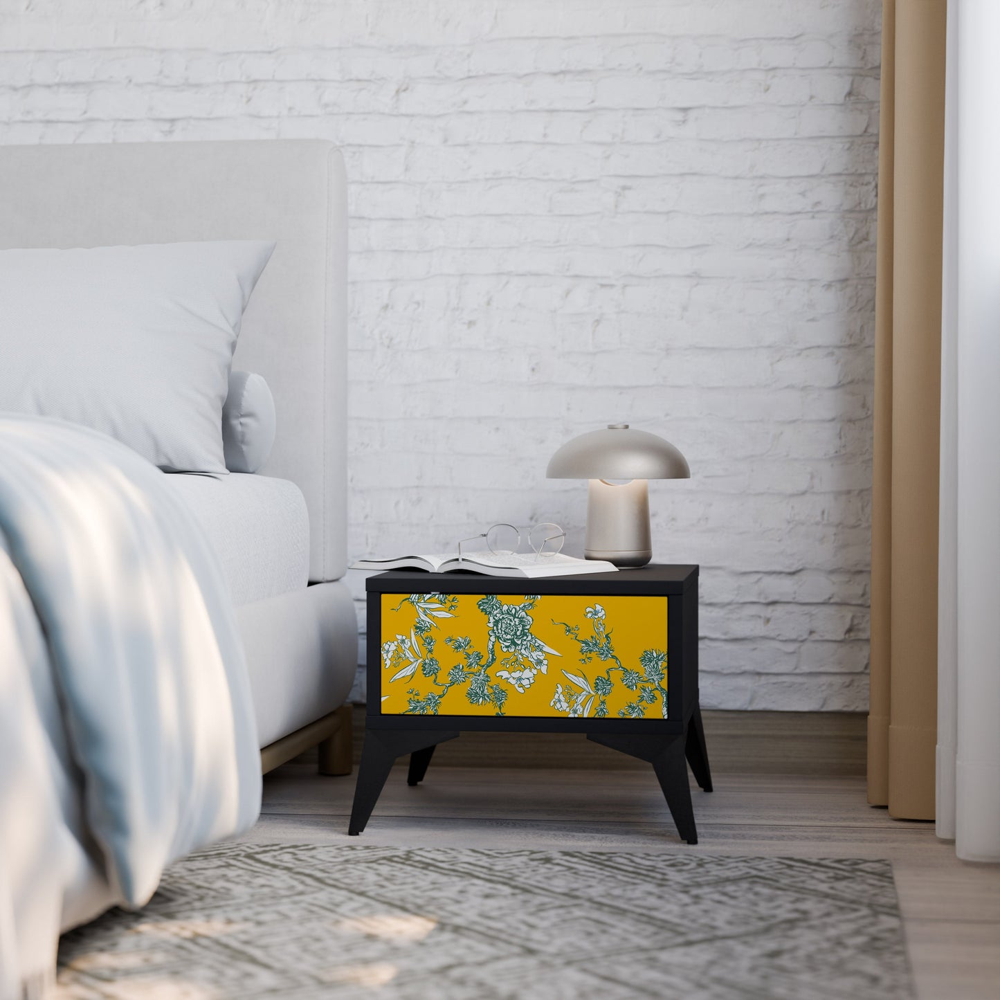 YELLOW CHINOISERIE Nightstand in Black Finish