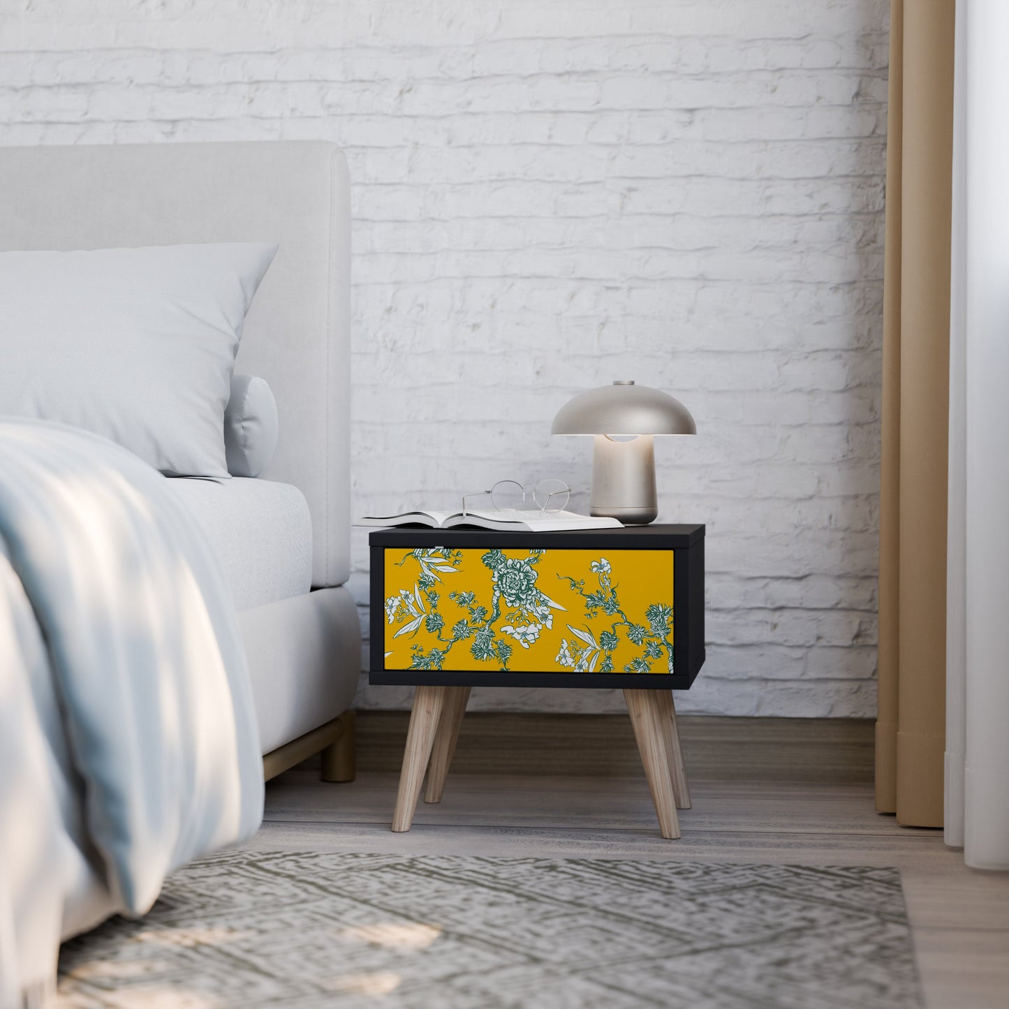 YELLOW CHINOISERIE Nightstand in Black Finish