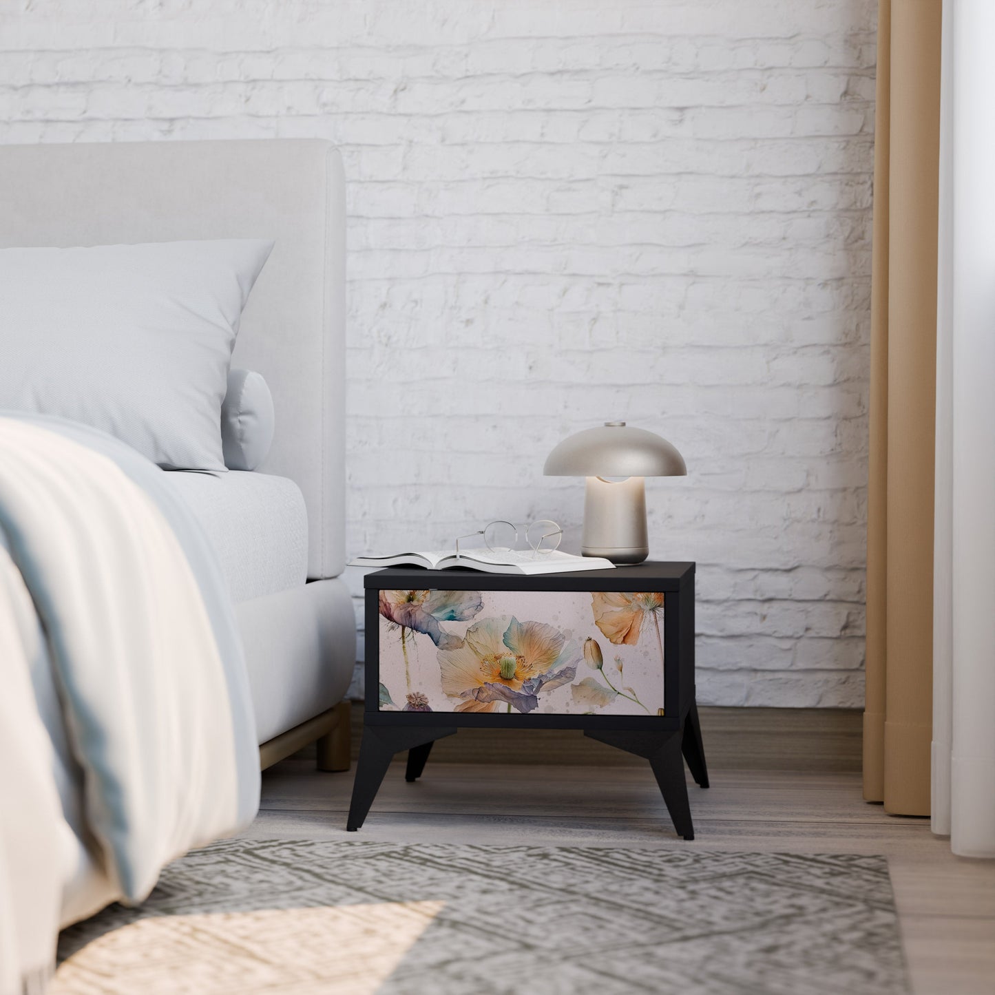 SOFTEN POPPY Nightstand in Black Finish
