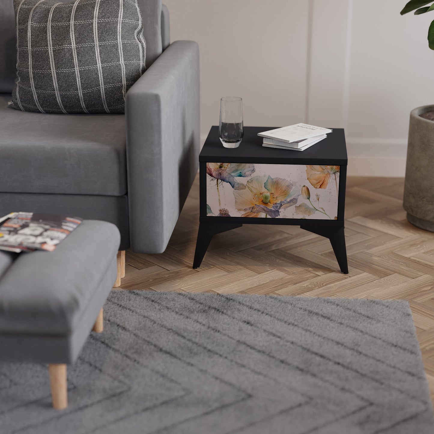 SOFTEN POPPY Nightstand in Black Finish