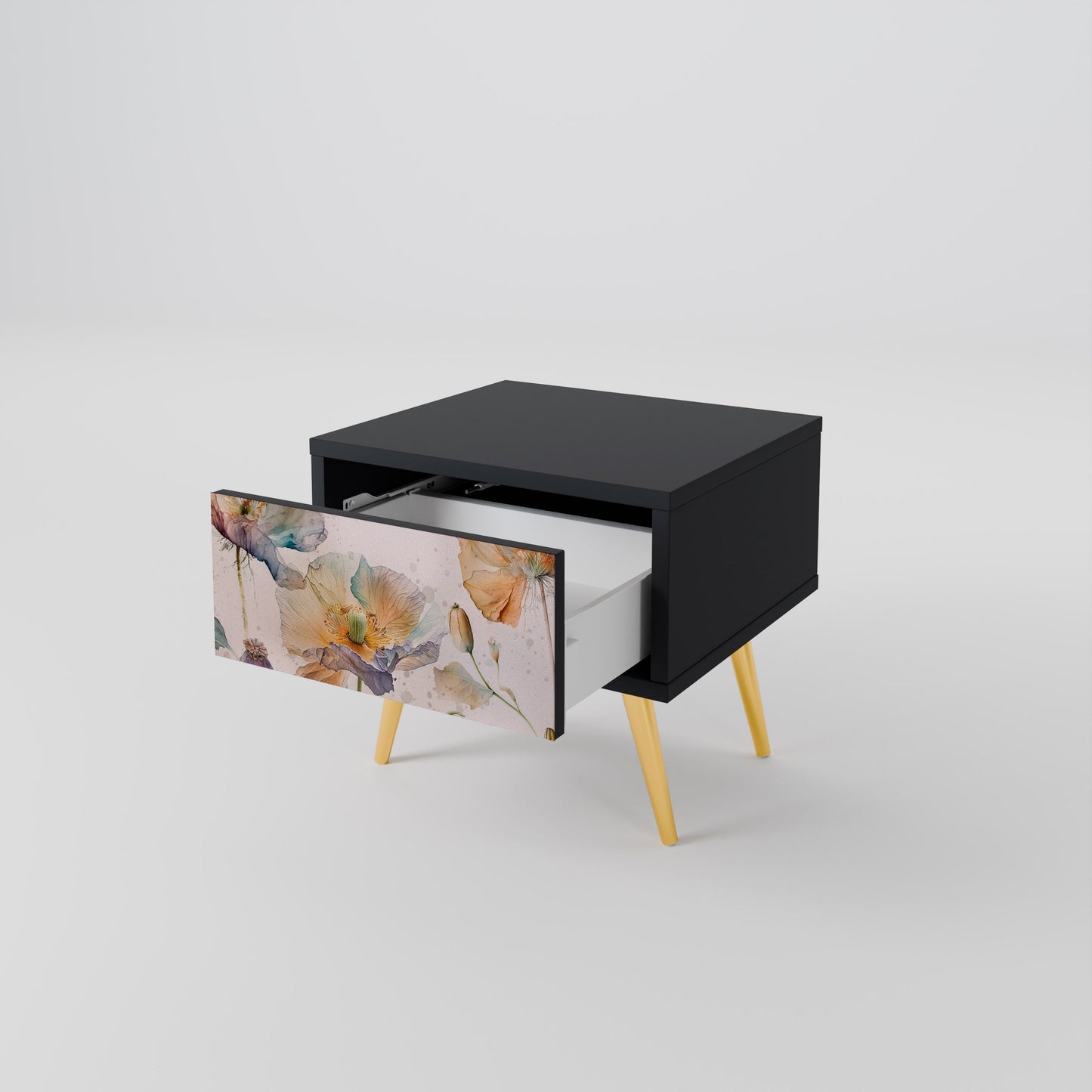 SOFTEN POPPY Nightstand in Black Finish