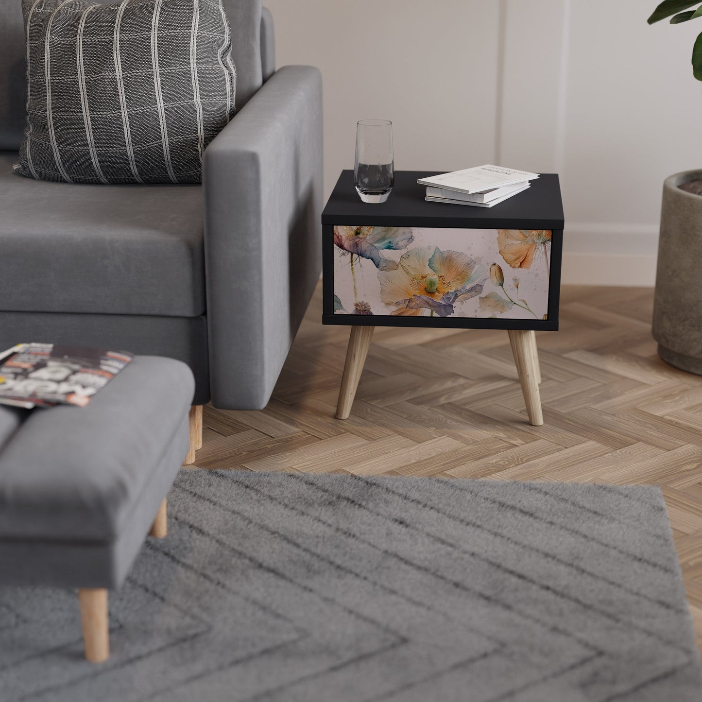SOFTEN POPPY Nightstand in Black Finish