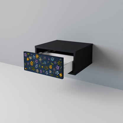 FLOWERS ON NAVY BLUE Nightstand in Black Finish