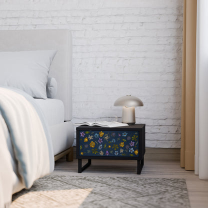 FLOWERS ON NAVY BLUE Nightstand in Black Finish