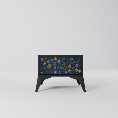 FLOWERS ON NAVY BLUE Nightstand in Black Finish