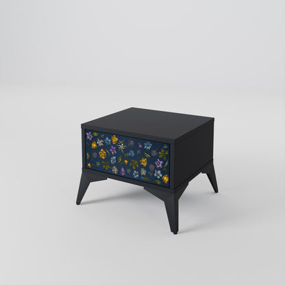 FLOWERS ON NAVY BLUE Nightstand in Black Finish