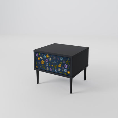 FLOWERS ON NAVY BLUE Nightstand in Black Finish