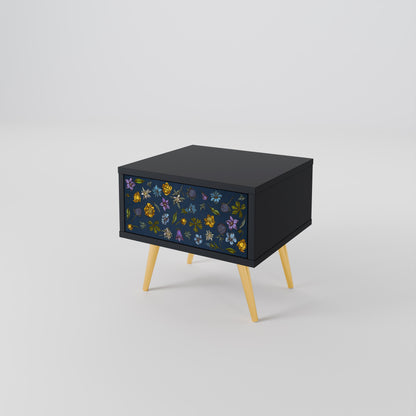 FLOWERS ON NAVY BLUE Nightstand in Black Finish