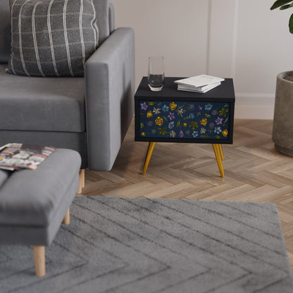 FLOWERS ON NAVY BLUE Nightstand in Black Finish