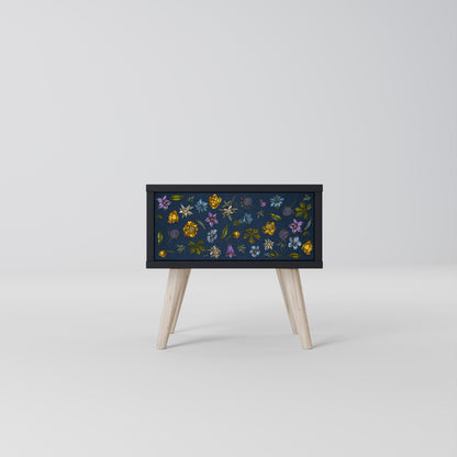 FLOWERS ON NAVY BLUE Nightstand in Black Finish