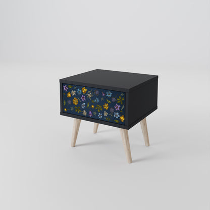 FLOWERS ON NAVY BLUE Nightstand in Black Finish