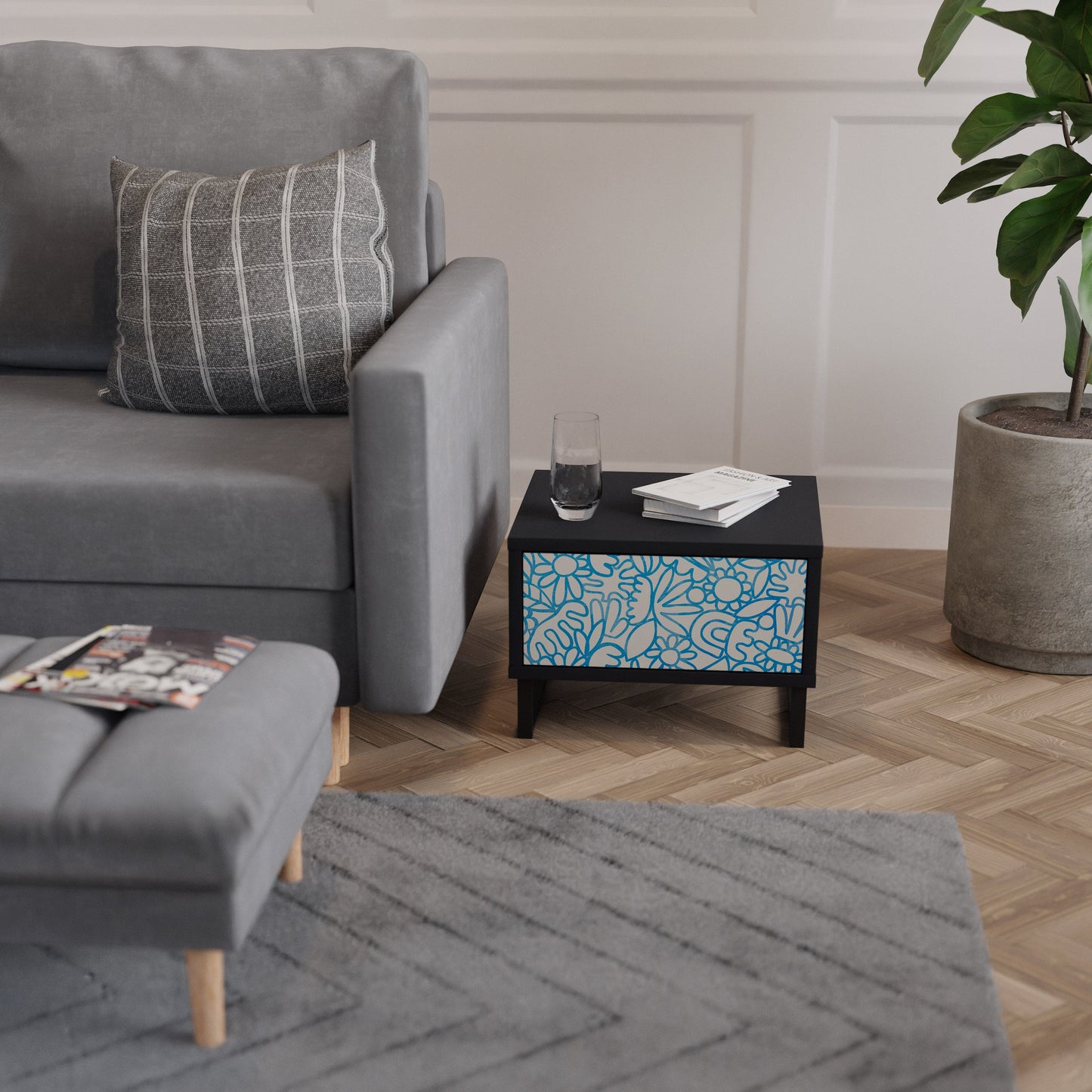 BLOOMY MORNING Nightstand in Black Finish