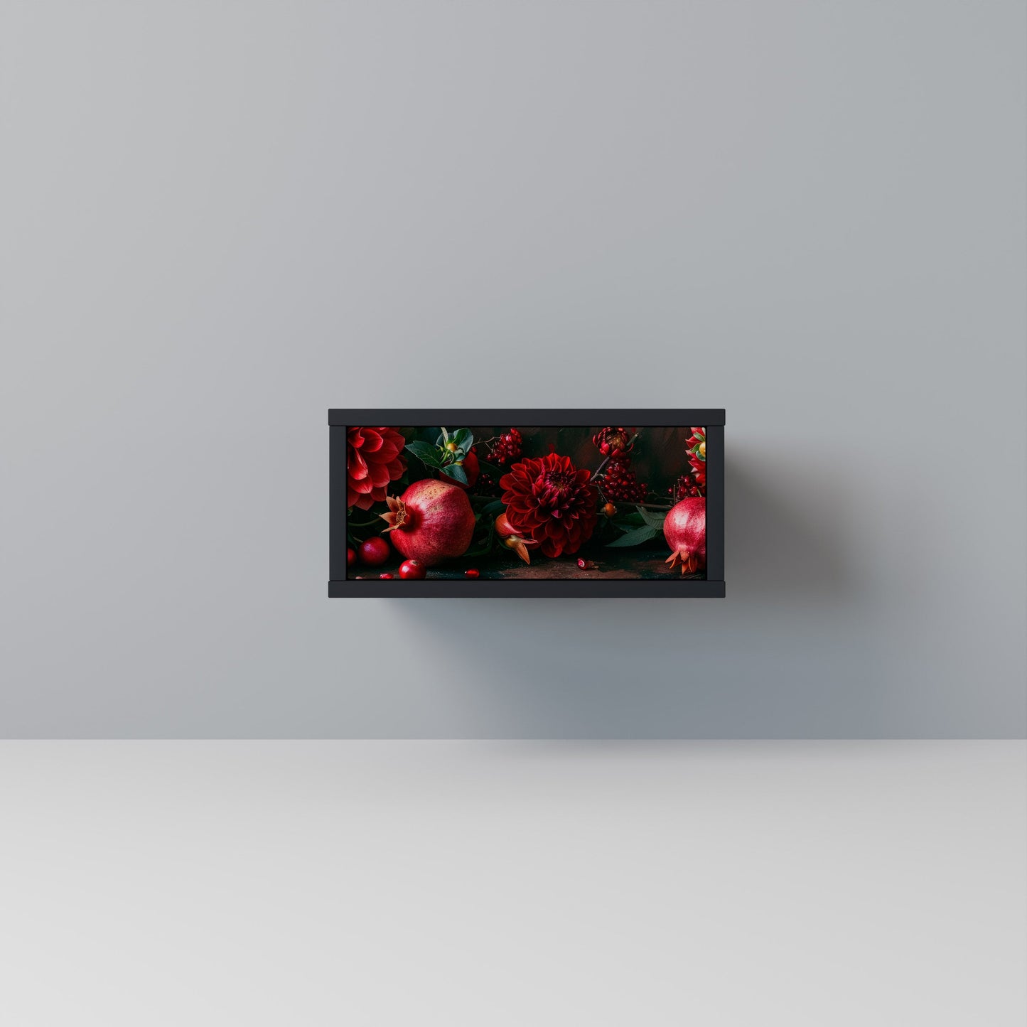 DAHLIAS AND POMEGRANATES Nightstand in Black Finish