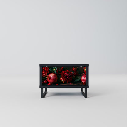 DAHLIAS AND POMEGRANATES Nightstand in Black Finish