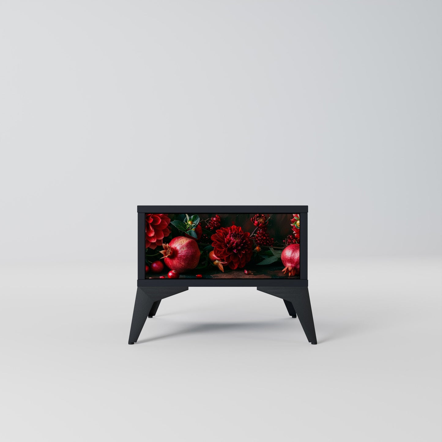 DAHLIAS AND POMEGRANATES Nightstand in Black Finish