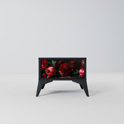 DAHLIAS AND POMEGRANATES Nightstand in Black Finish