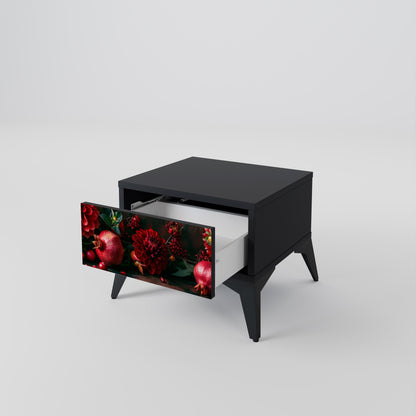 DAHLIAS AND POMEGRANATES Nightstand in Black Finish