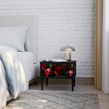 DAHLIAS AND POMEGRANATES Nightstand in Black Finish