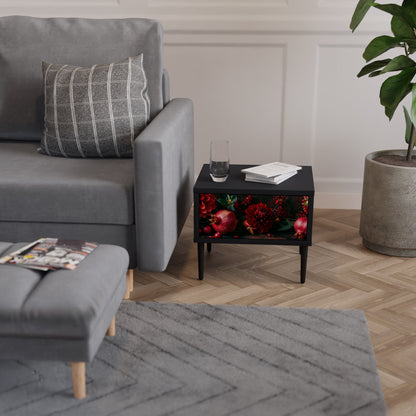DAHLIAS AND POMEGRANATES Nightstand in Black Finish