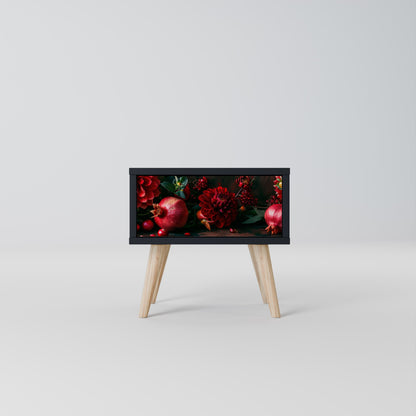 DAHLIAS AND POMEGRANATES Nightstand in Black Finish