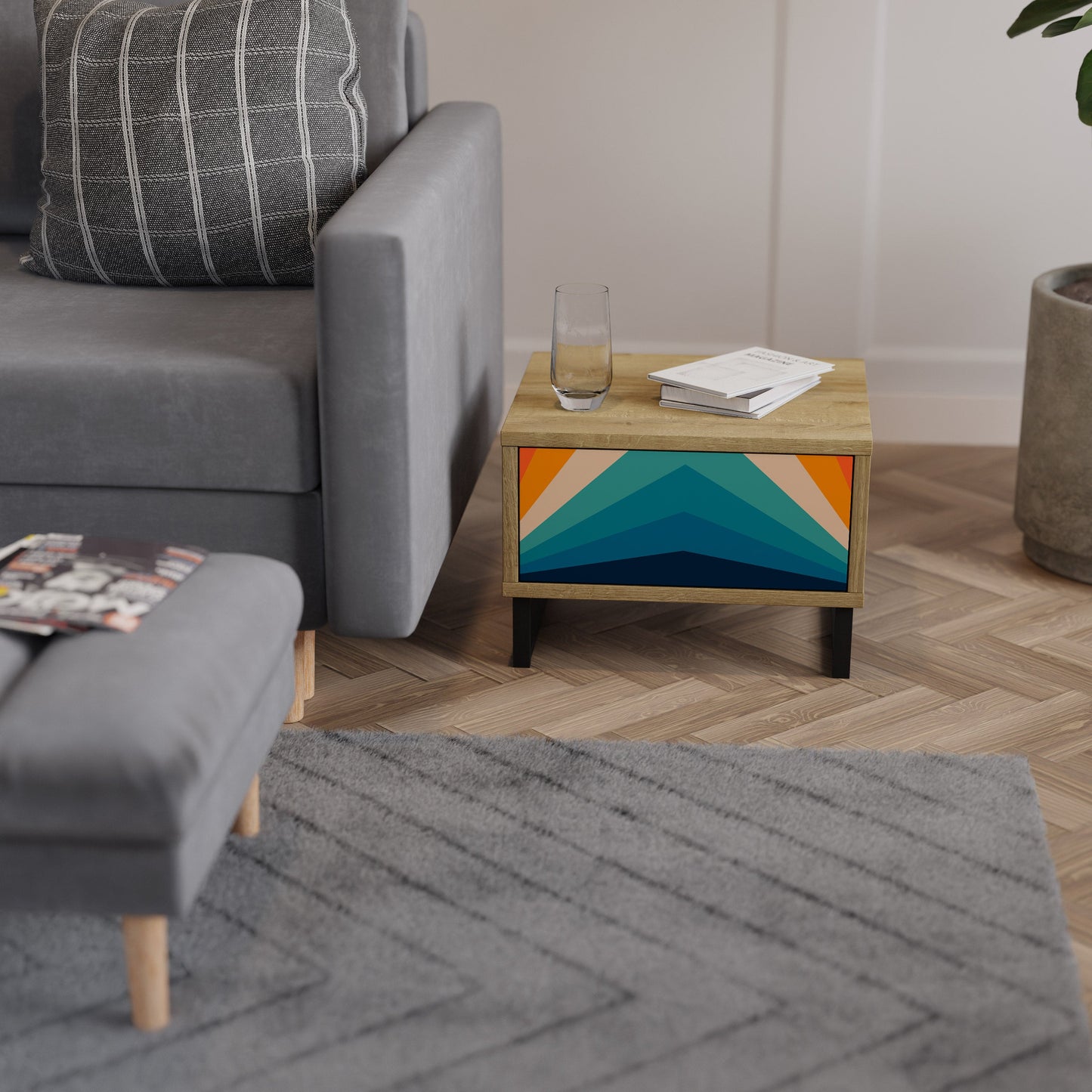 Comodino PRISM CONCUSSION in effetto rovere