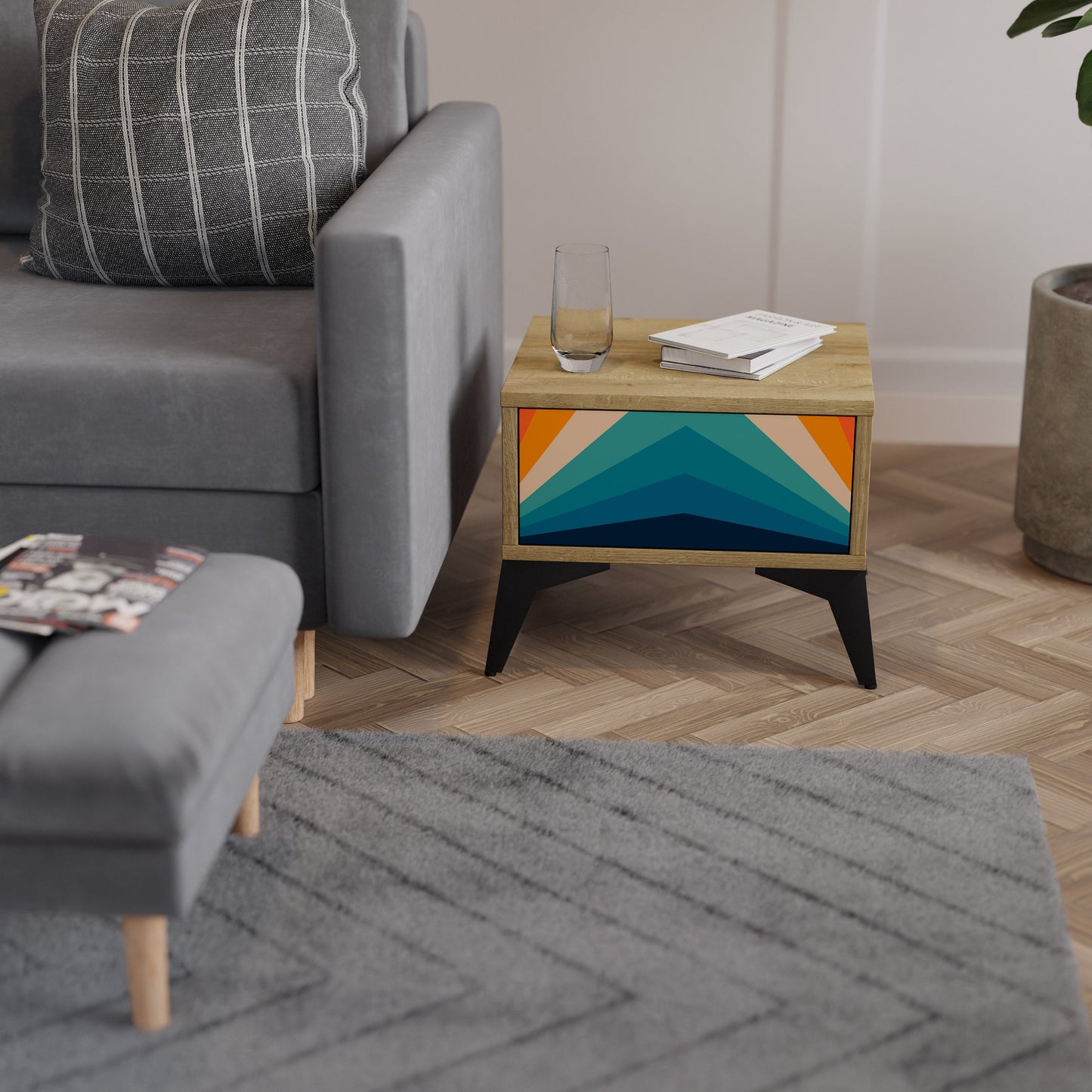 Comodino PRISM CONCUSSION in effetto rovere