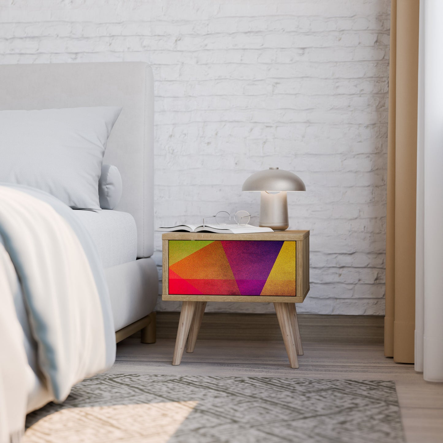 VIVID GEOMETRY Nightstand in Oak Effect