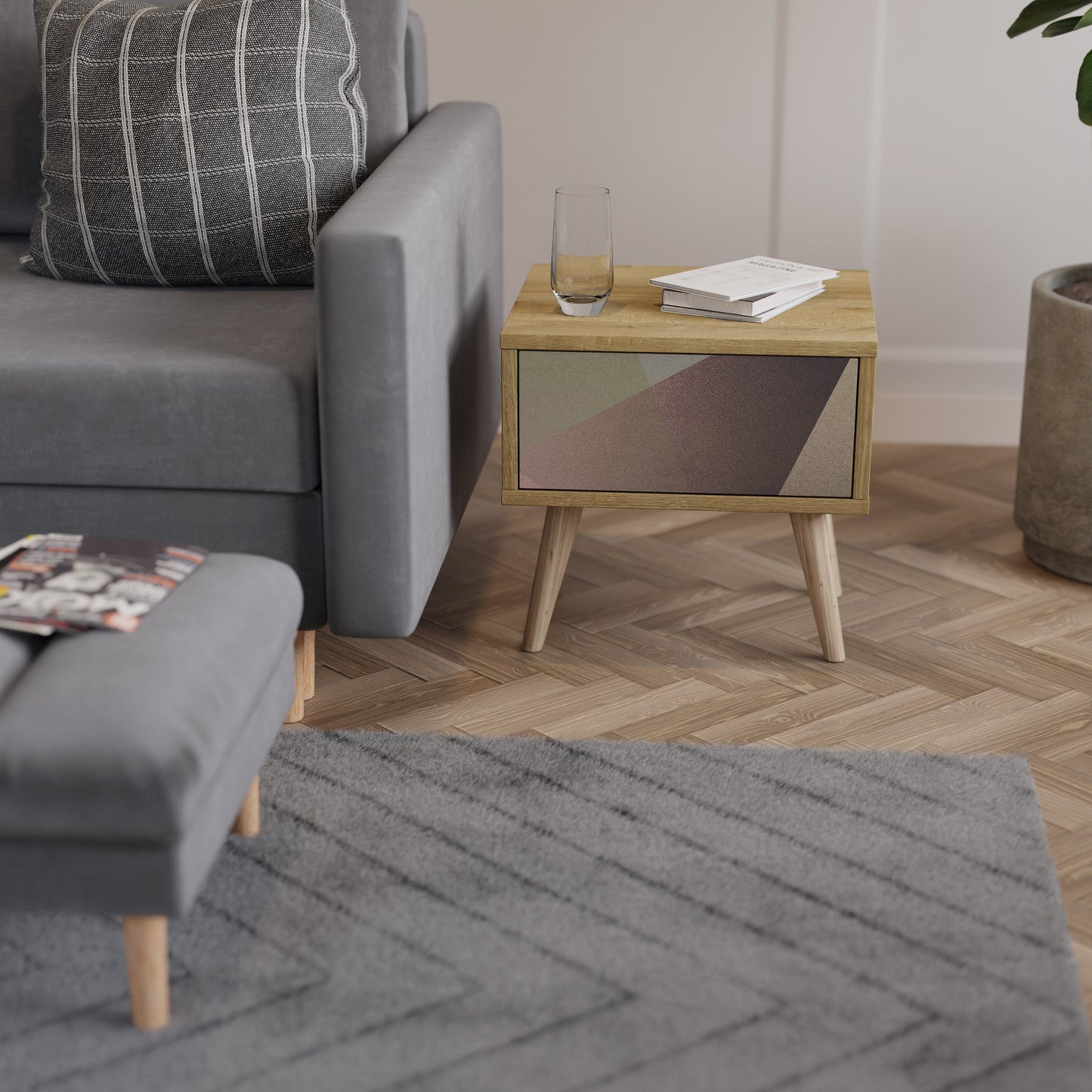 Comodino BEIGE GEOMETRY in effetto rovere