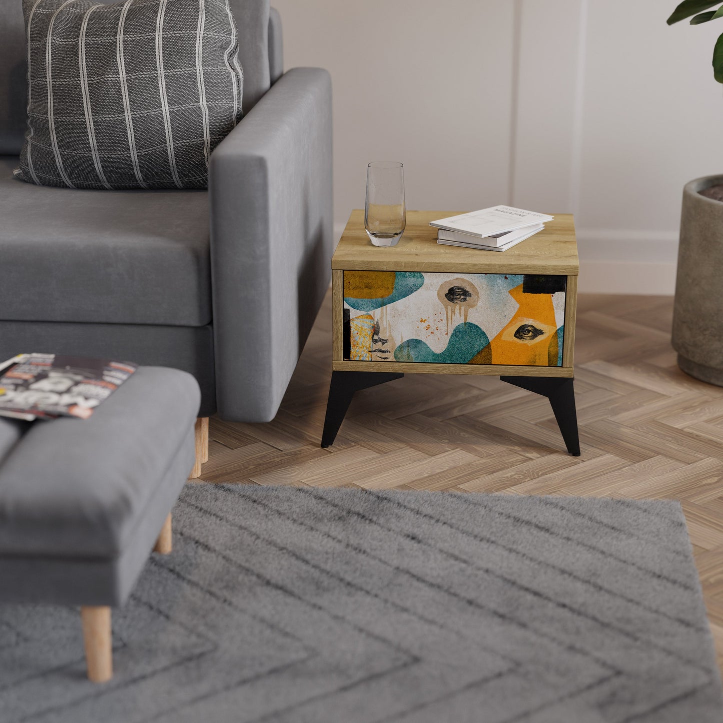 Comodino ABSTRACT FACES in effetto rovere