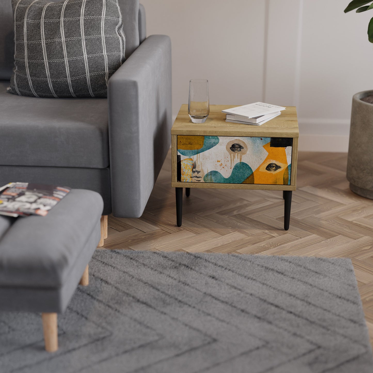 Comodino ABSTRACT FACES in effetto rovere