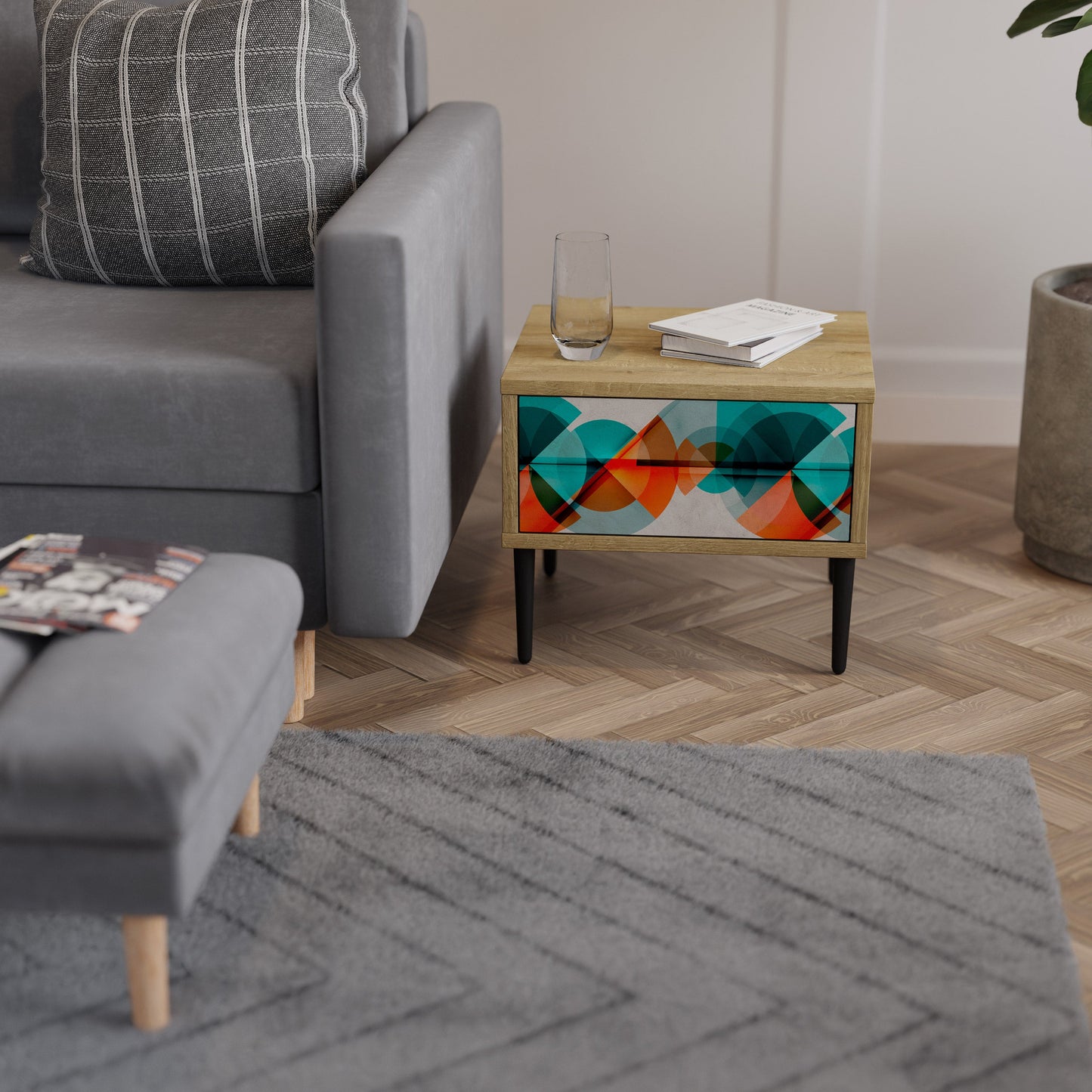 CIRCULAR RHAPSODY Nightstand in Oak Effect