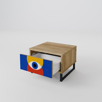 Comodino GEOMETRIC EYES in effetto rovere
