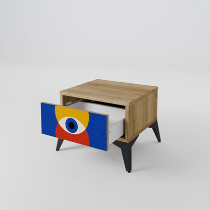 Comodino GEOMETRIC EYES in effetto rovere