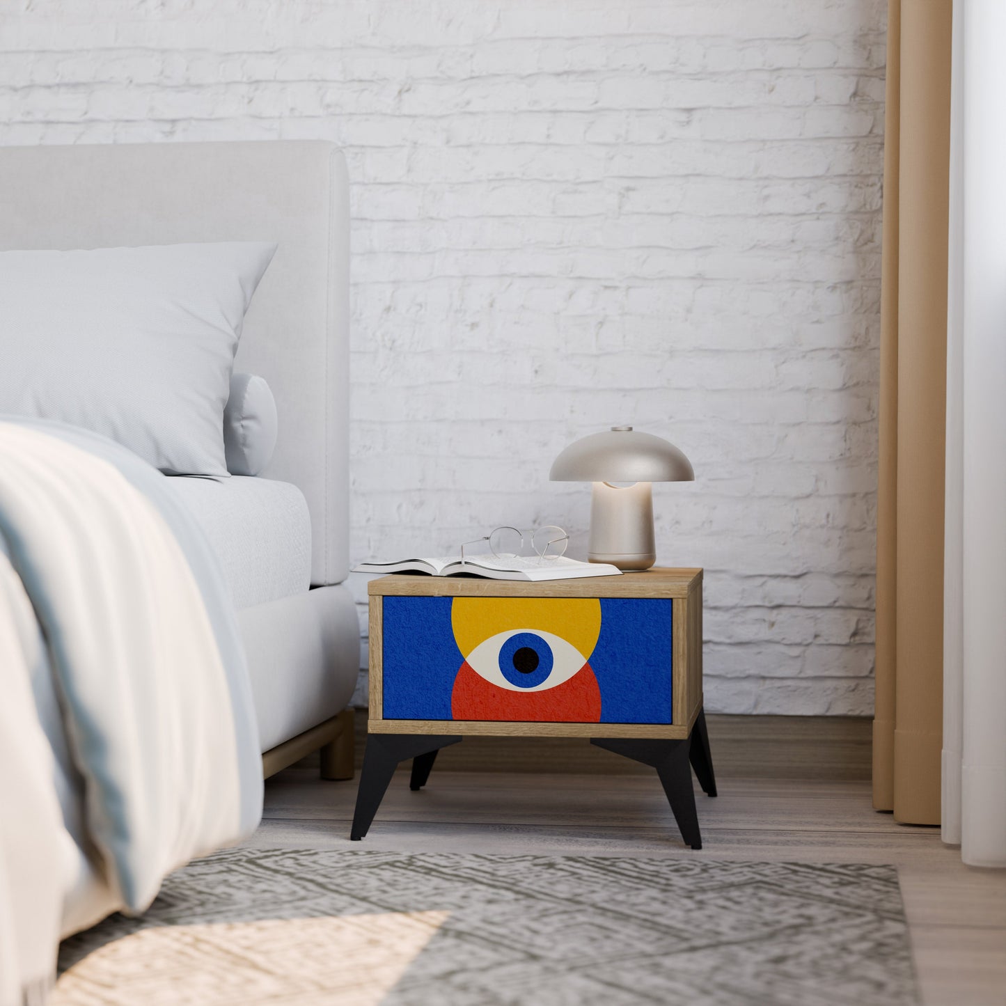 Comodino GEOMETRIC EYES in effetto rovere