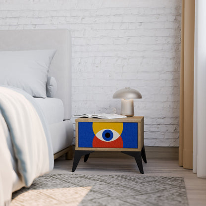 Comodino GEOMETRIC EYES in effetto rovere