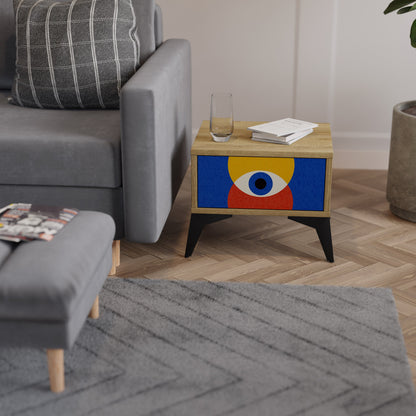 Comodino GEOMETRIC EYES in effetto rovere