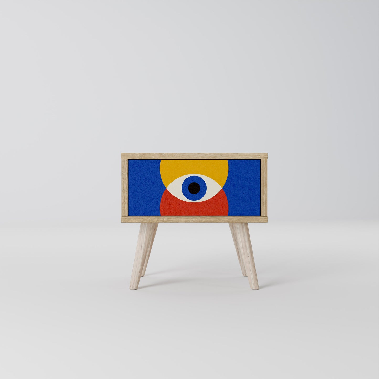 Comodino GEOMETRIC EYES in effetto rovere