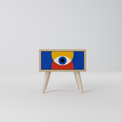 Comodino GEOMETRIC EYES in effetto rovere