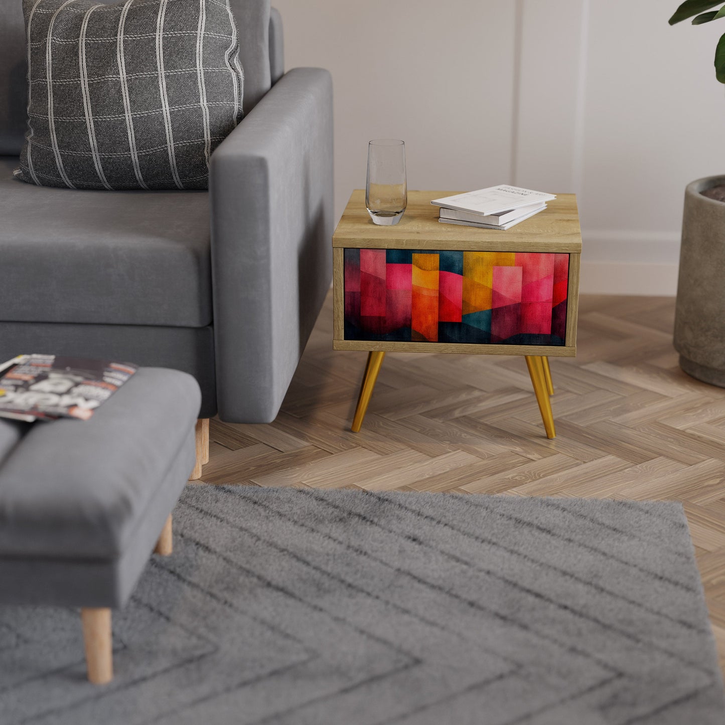 Comodino COLORFUL SOUNDS in effetto rovere