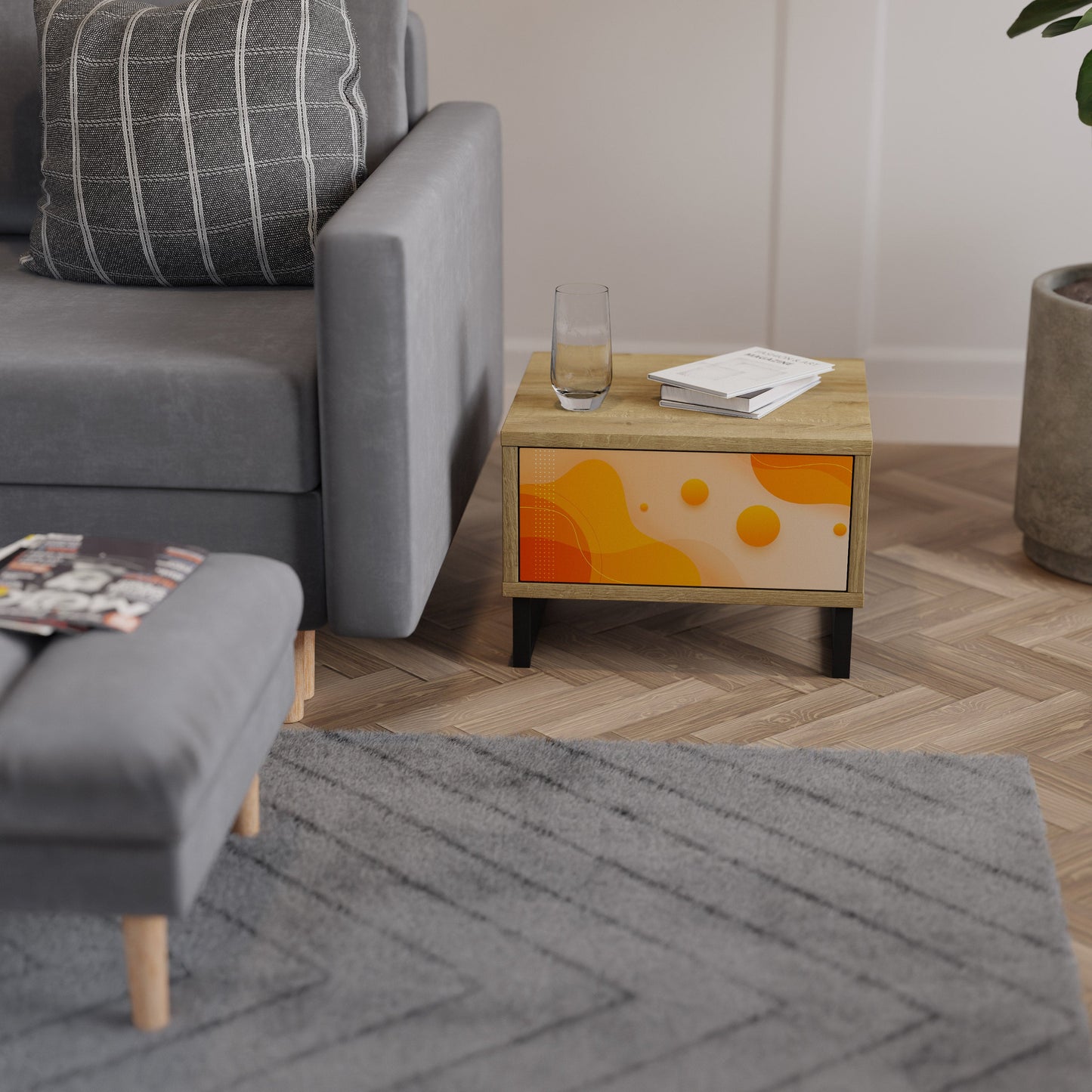 Comodino ORANGE ARRANGEMENT in effetto rovere
