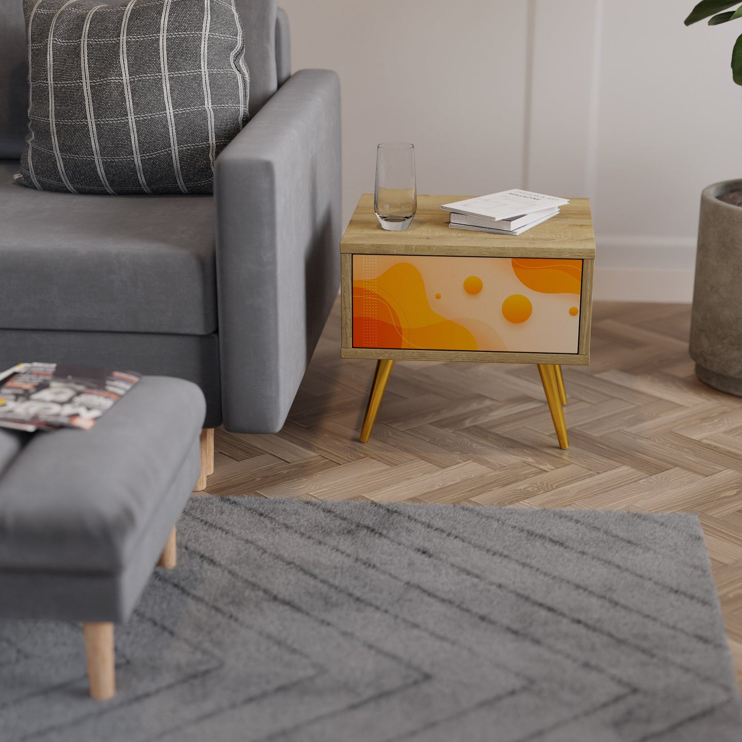 Comodino ORANGE ARRANGEMENT in effetto rovere