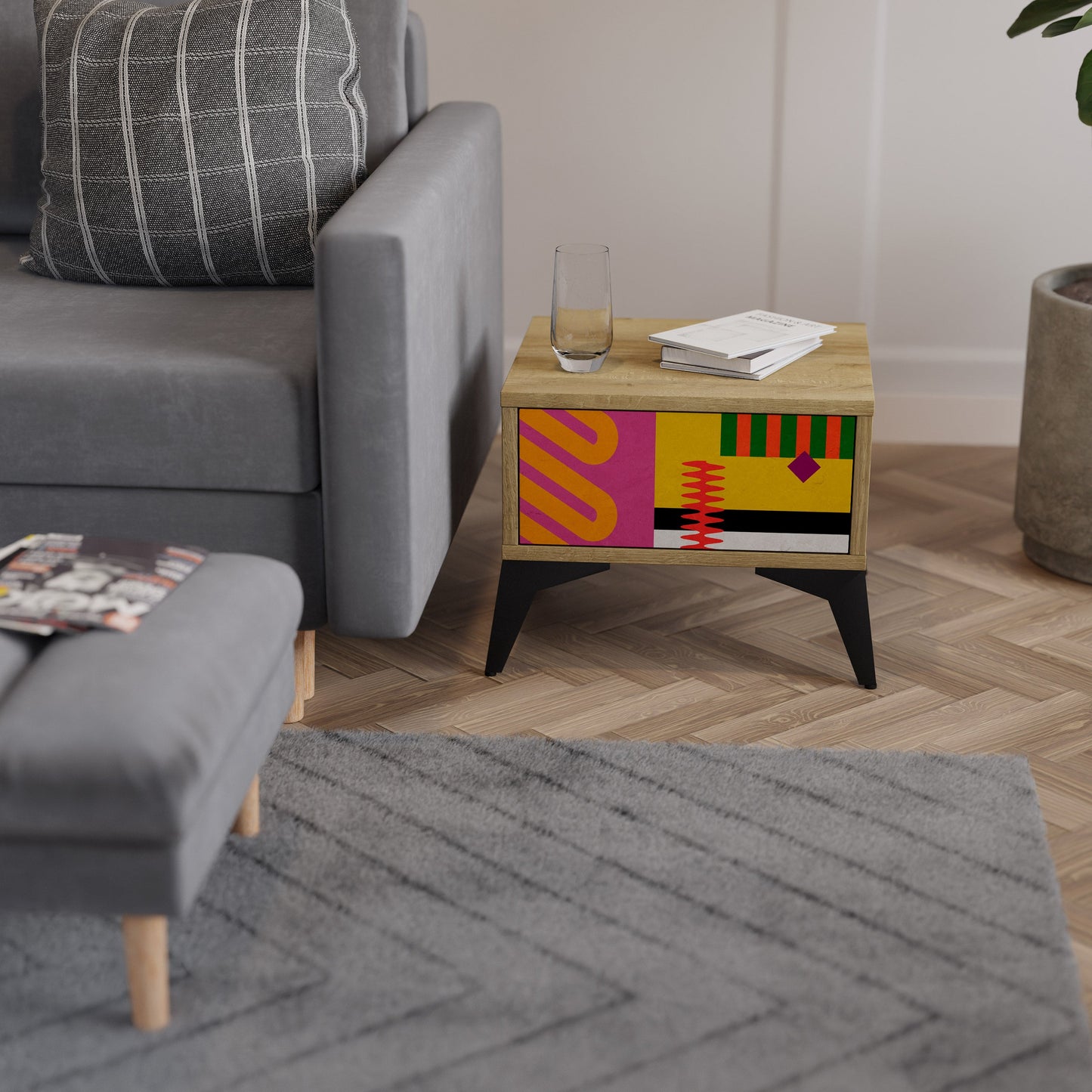 Comodino VIVID ART in effetto rovere
