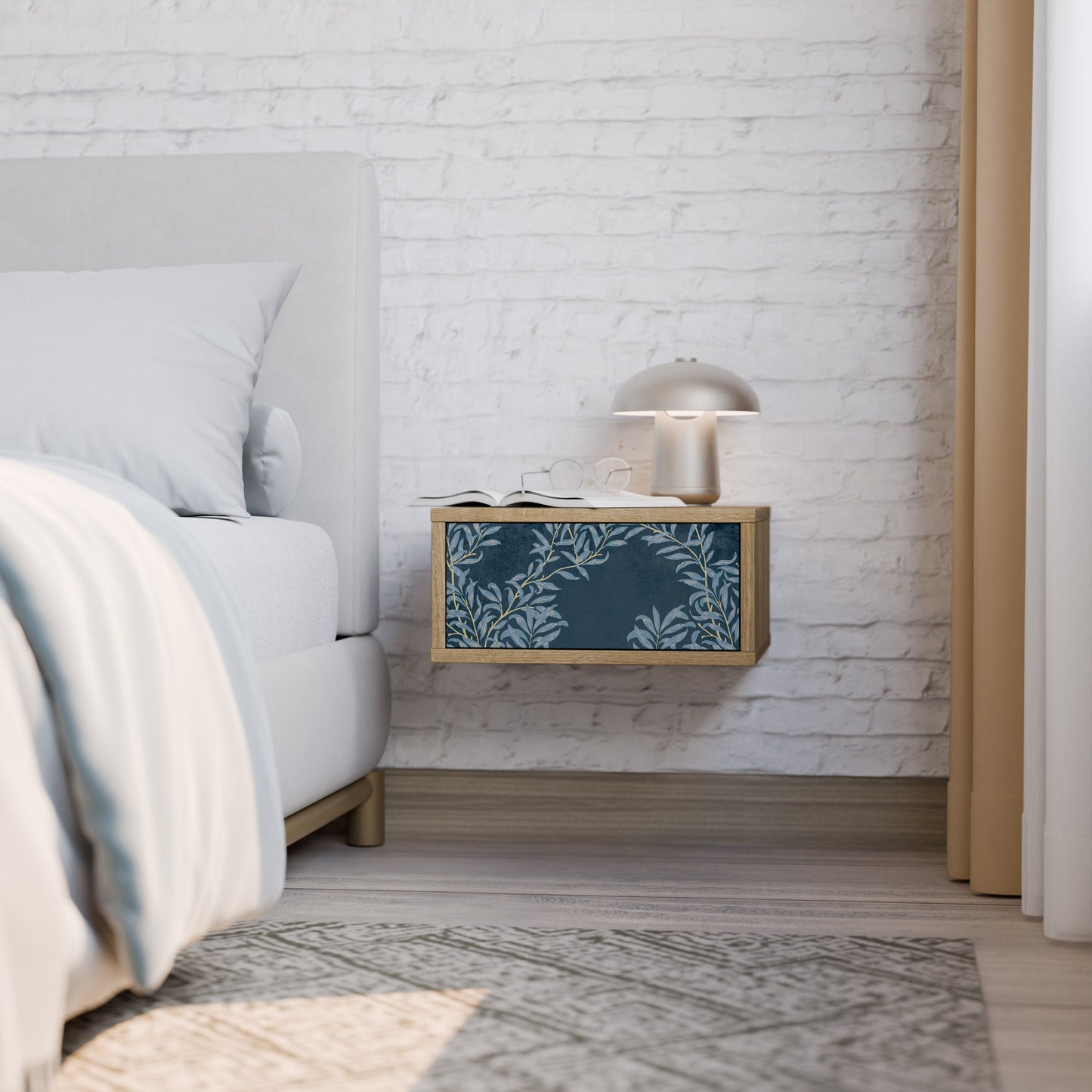 Comodino BLUE FOGLIE in effetto rovere