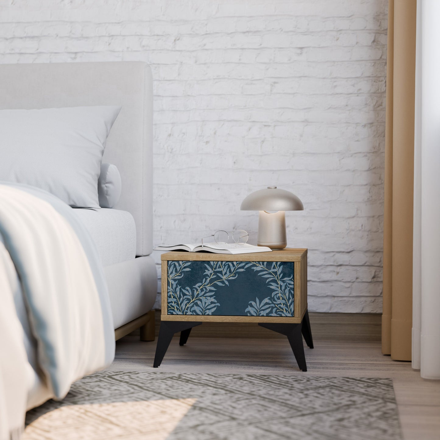 Comodino BLUE FOGLIE in effetto rovere