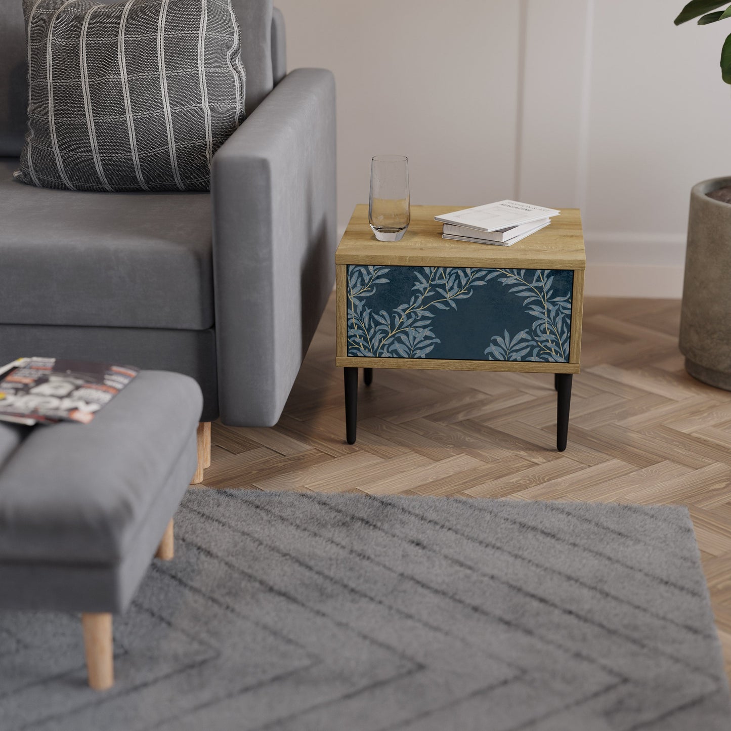 Comodino BLUE FOGLIE in effetto rovere