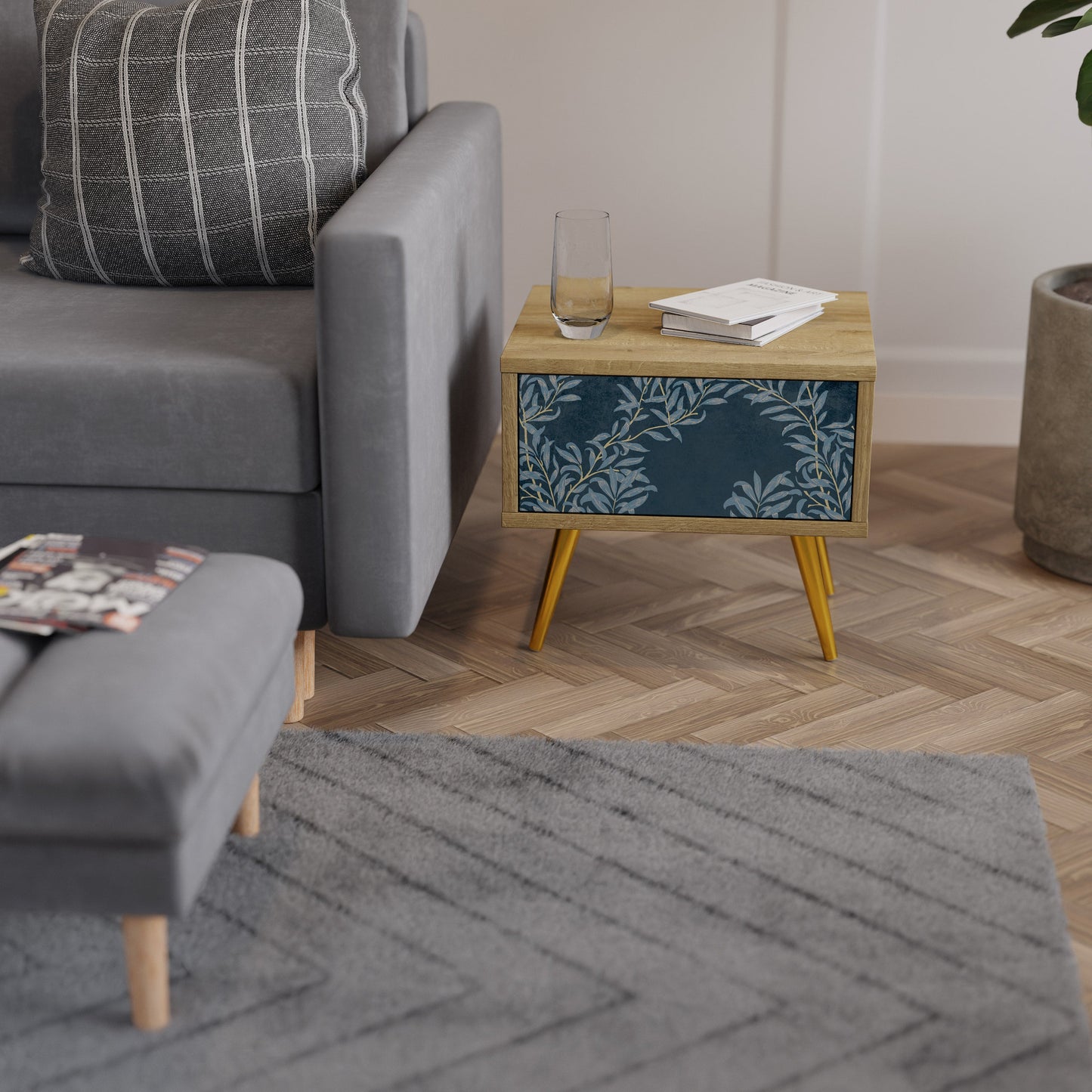 Comodino BLUE FOGLIE in effetto rovere