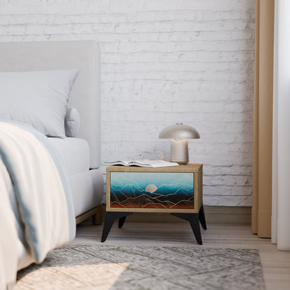 Comodino LUNAR SECRETS in effetto rovere