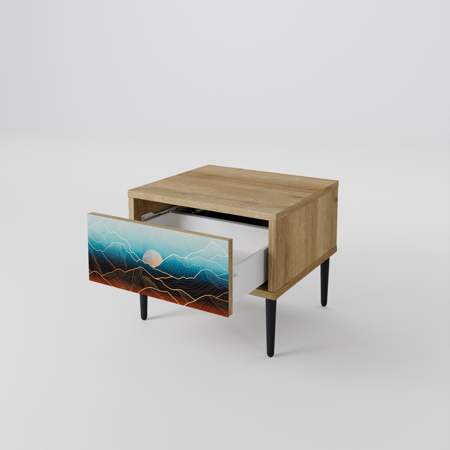 Comodino LUNAR SECRETS in effetto rovere