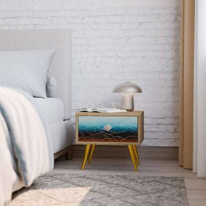 Comodino LUNAR SECRETS in effetto rovere
