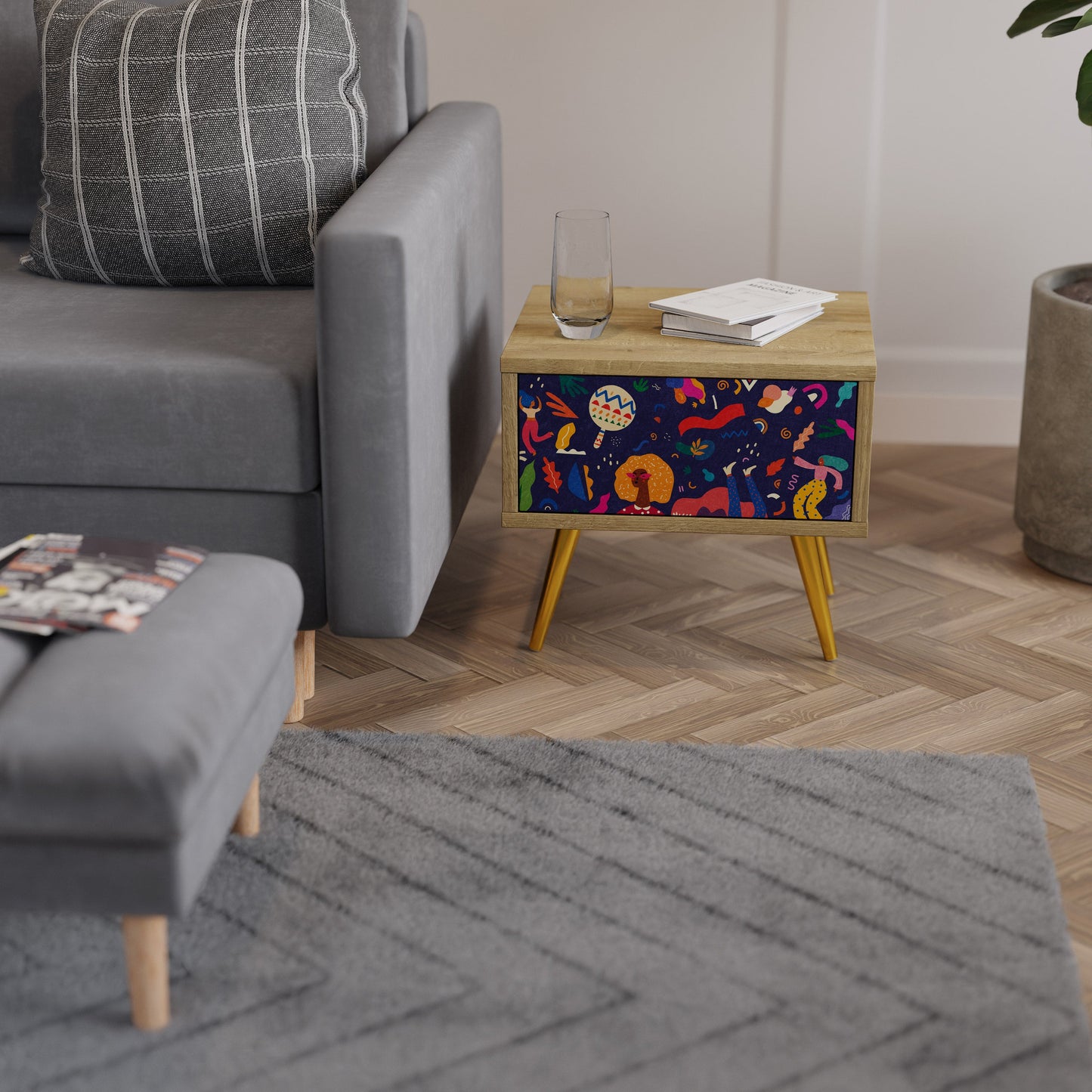 Comodino FESTIVE PLEASURES in effetto rovere